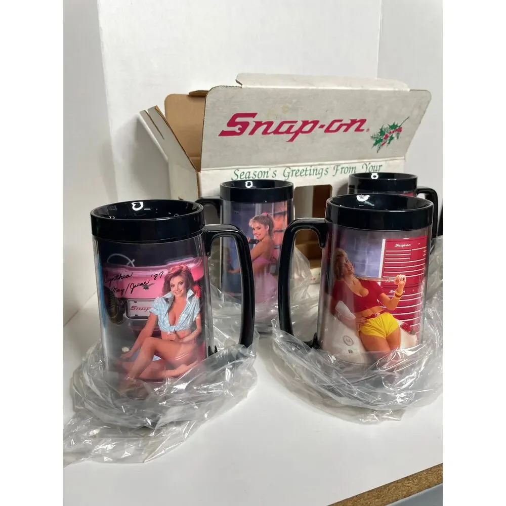 Vintage Snap-on Toolmates 1987 Travel Coffee Mugs Set of 6 New in Bag with Box